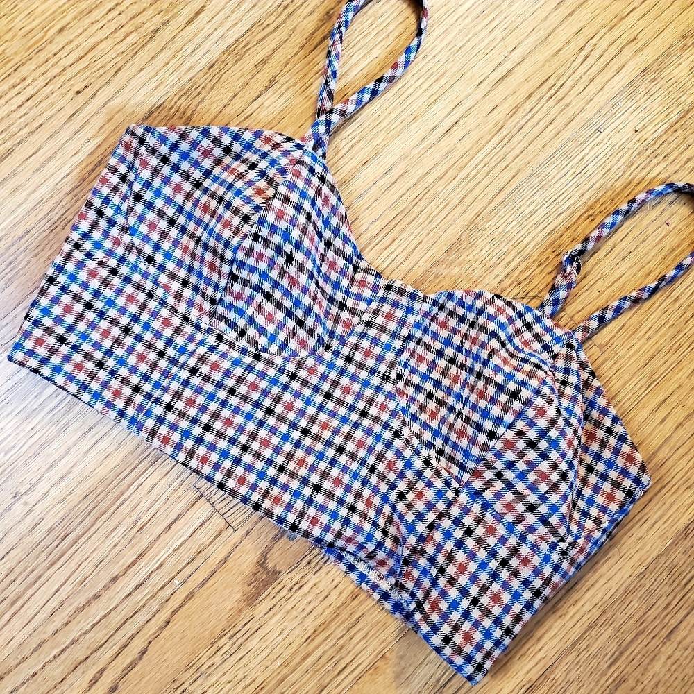 American Eagle Plaid crop top or sports bra zipper